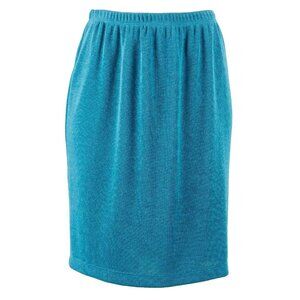 Saint Tropez West Sz 8 Teal Blue Elastic Waist Kick Pleat 100% Poly Knit Skirt